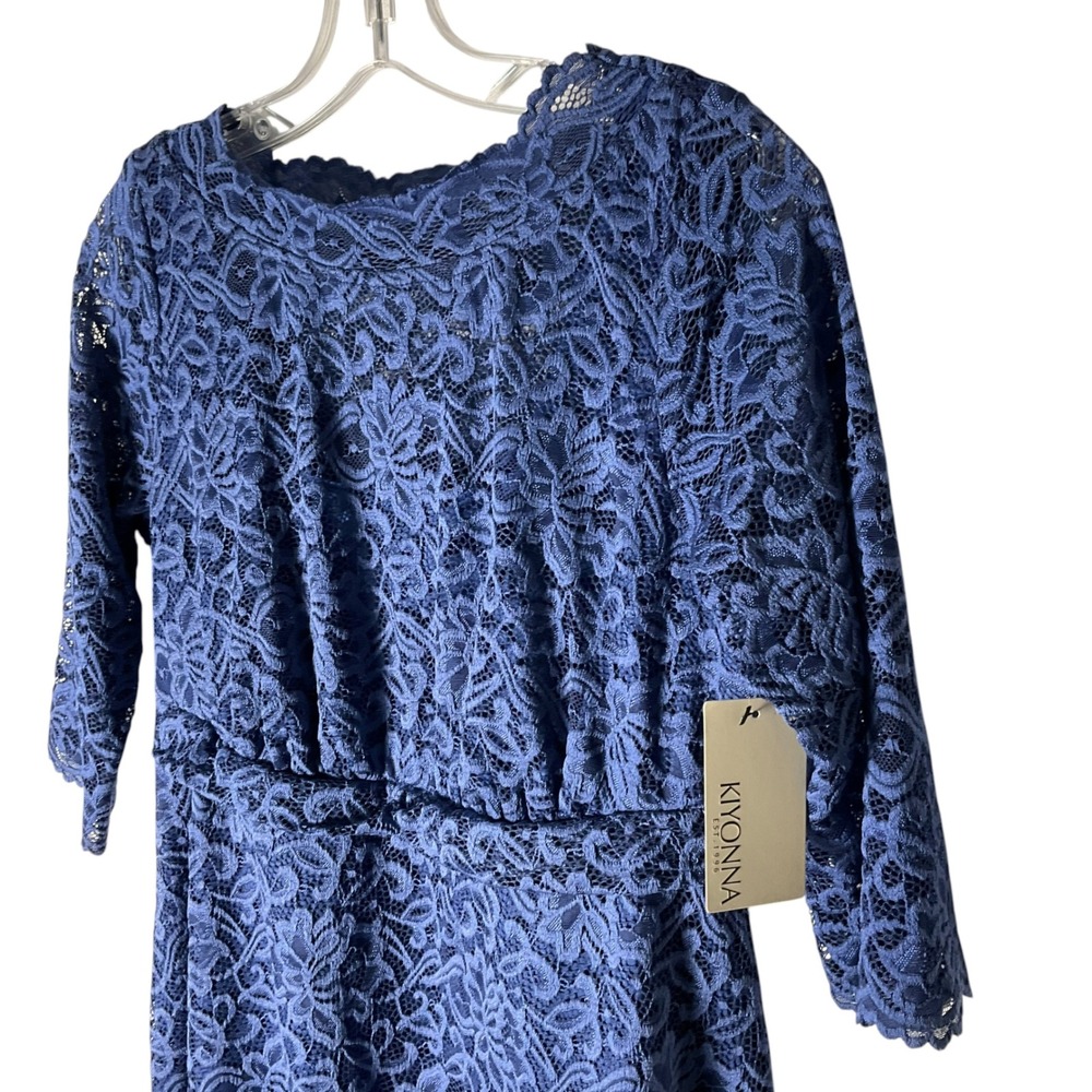 Kiyonna Luna Lace Dress Knee-Length 3/4-Sleeve Cocktail Navy Blue Size 10 12 - Picture 2 of 8
